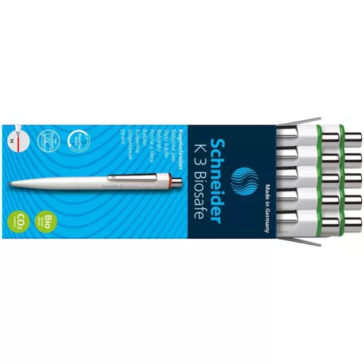 Golyóstoll, 0,5 mm, nyomógombos, SCHNEIDER "K3 Biosafe", zöld