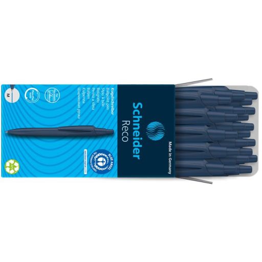 Golyóstoll, 0,5 mm, nyomógombos, sötétkék színű tolltest, SCHNEIDER "Reco", kék