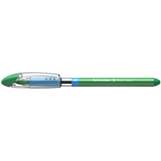 Golyóstoll, 0,5 mm, kupakos, SCHNEIDER "Slider Basic M", zöld
