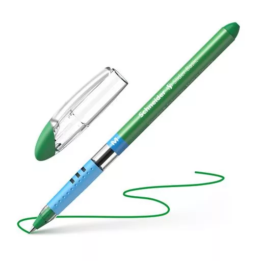 Golyóstoll, 0,5 mm, kupakos, SCHNEIDER "Slider Basic M", zöld