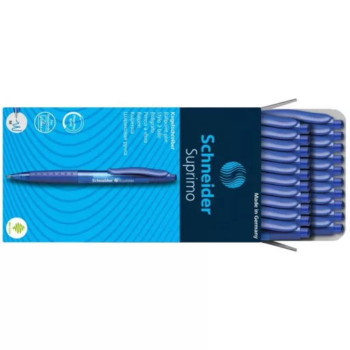 Golyóstoll, 0,5 mm, nyomógombos, SCHNEIDER "Suprimo", kék