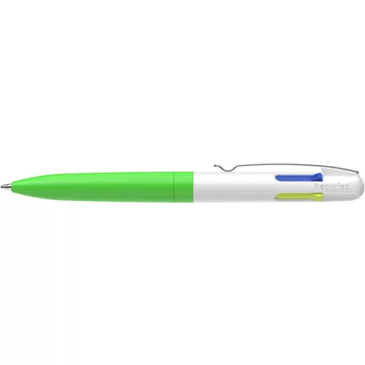 Golyóstoll, 0,5 mm, nyomógombos, négyszínű, SCHNEIDER "Take 4 Neon", zöld-fehér