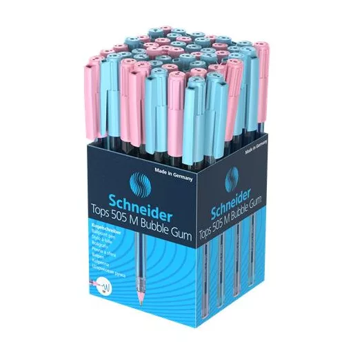 Golyóstoll, 0,5 mm, kupakos, SCHNEIDER "Tops 505 M Bubble Gum" kék, limitált kiadás