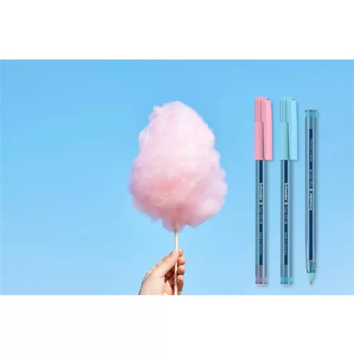 Golyóstoll, 0,5 mm, kupakos, SCHNEIDER "Tops 505 M Bubble Gum" kék, limitált kiadás