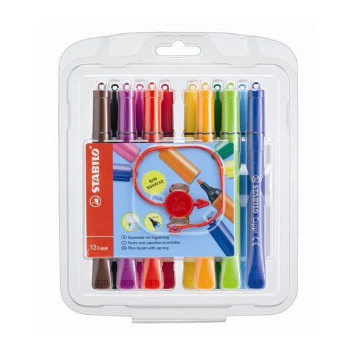 Filctoll készlet, 1 mm, STABILO "Cappi", 12 különböző szín