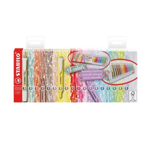Szövegkiemelő készlet, 1-4 mm, STABILO "Swing Cool", 18 db-os asztali készlet