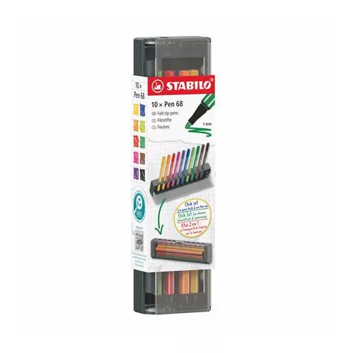 Filctoll készlet, 1 mm, STABILO "Pen 68", 10 db-os asztali készlet