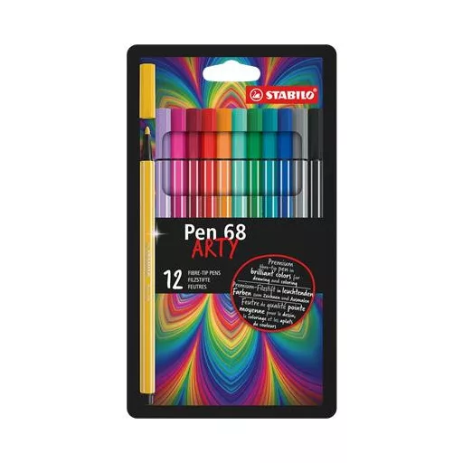 Filctoll készlet, 1 mm, STABILO "Pen 68 ARTY", 12 különböző szín