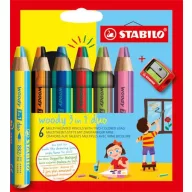   Színes ceruza készlet, STABILO "Woody 3 in 1 duo", 6 dupla vegyes szín