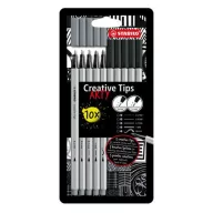   Tűfilc készlet, STABILO "Creative Tips ARTY", fekete, szürke, 5 különböző vastagság