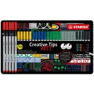   Tűfilc készlet, fém doboz, STABILO "Creative Tips ARTY", 6 különböző szín, 5 különböző vastagság