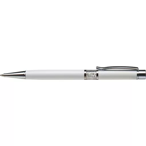 Golyóstoll, fehér, középen fehér SWAROVSKI® kristállyal töltve, 14cm, ART CRYSTELLA®