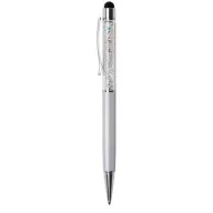   Golyóstoll, krémfehér, felül színjátszós fehér SWAROVSKI® kristállyal töltve, érintővel, 14 cm, ART CRYSTELLA®