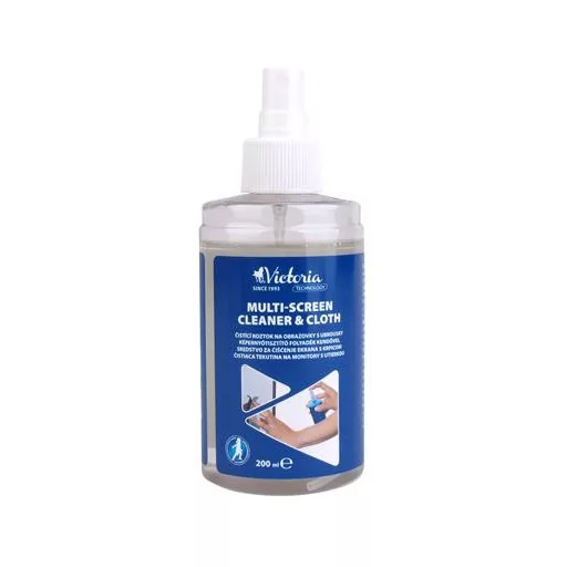 Tisztítófolyadék, képernyőhöz, pumpás, kendővel, 200 ml, VICTORIA TECHNOLOGY