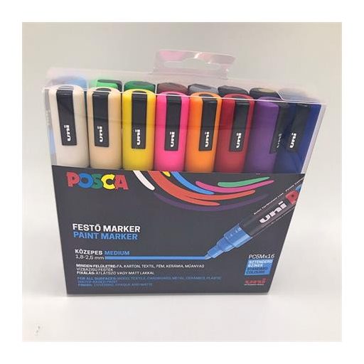 Dekormarker készlet, 1,8-2,5 mm, UNI "Posca PC-5M", 16 különböző szín