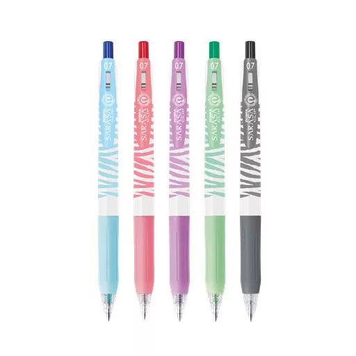 Zseléstoll készlet, 0,33 mm, nyomógombos, csíkos test, ZEBRA "Sarasa Clip Pastel", 5 különböző pasztell szín