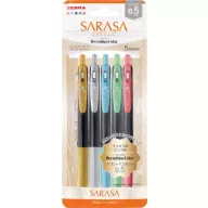   Zseléstoll készlet, 0,33 mm, nyomógombos, ZEBRA "Sarasa Clip Decoshine", 5 vegyes metál szín