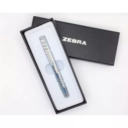 Golyóstoll, 0,24 mm, teleszkópos, ezüst színű tolltest, ZEBRA "SL-F1", kék