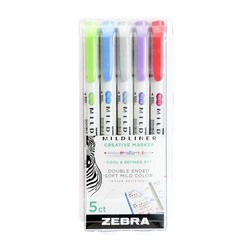 Szövegkiemelő készlet, 1,4/4,0 mm, kétvégű ZEBRA "Mildliner Cool & Refined" 5 szín