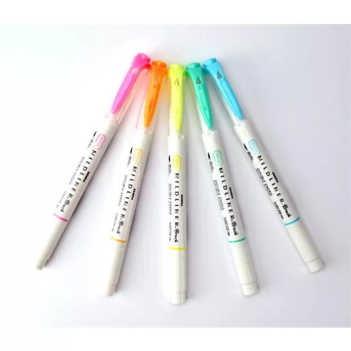 Ecsetirón készlet, kétvégű ZEBRA "Mildliner Fluorescent", 5 szín