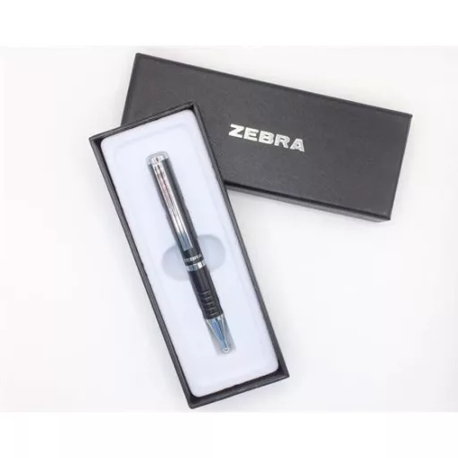 Golyóstoll, 0,24 mm, teleszkópos, metálfekete tolltest, ZEBRA "SL-F1", kék