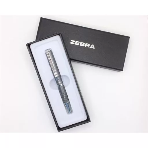 Golyóstoll, 0,24 mm, teleszkópos, metálszürke tolltest, ZEBRA "SL-F1", kék