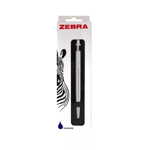 Golyóstoll, 0,24 mm, nyomógombos, ezüst színű klip, ezüst tolltest, ZEBRA "901", kék