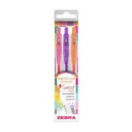   Zseléstoll készlet, 0,25 mm, nyomógombos, ZEBRA "Sarasa Clip Sunset", 3 különböző szín