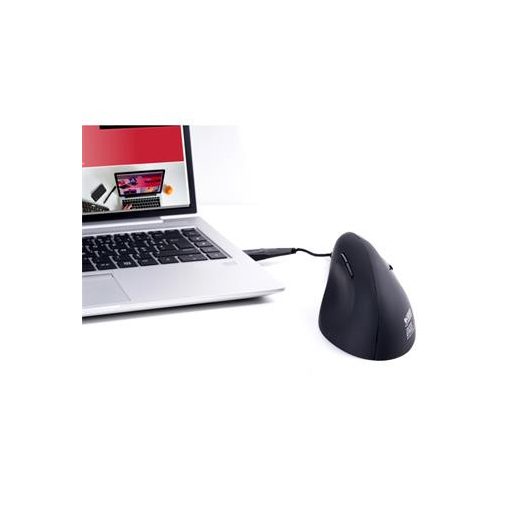 Egér, vezetékes, vertikális, USB, URBAN FACTORY "Ergo Next", fekete