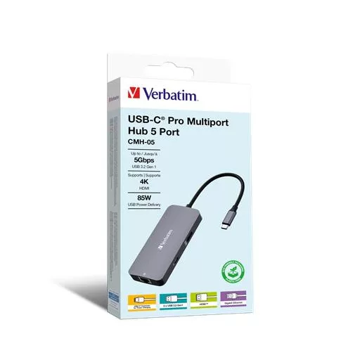 USB elosztó-HUB, USB-C PD/1xHDMI/1xRJ45/2xUSB-A 3.2 Gen1, VERBATIM