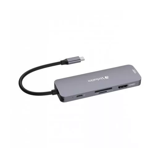 USB elosztó-HUB, USB-C PD/2xHDMI/3xUSB-A/SD/mSD, VERBATIM