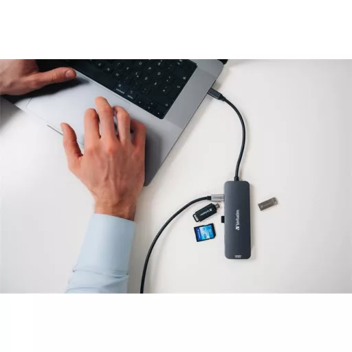 USB elosztó-HUB, USB-C PD/2xHDMI/3xUSB-A/SD/mSD, VERBATIM