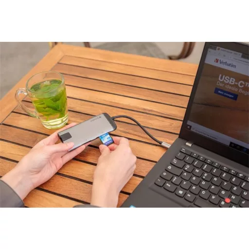 USB elosztó-HUB, USB-C/USB 3.0/HDMI/Ethernet/SD/microSD, VERBATIM