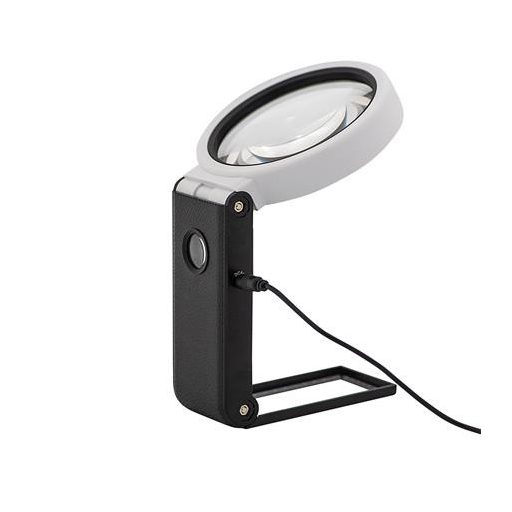 Nagyító, 90 mm, kihajtható állvánnyal, LED fénnyel, WEDO, fekete/fehér