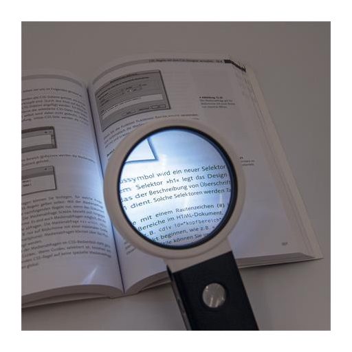 Nagyító, 90 mm, kihajtható állvánnyal, LED fénnyel, WEDO, fekete/fehér