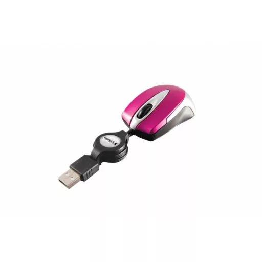 Egér, vezetékes, optikai, kisméret, USB, VERBATIM "Go Mini", ezüst-ciklámen