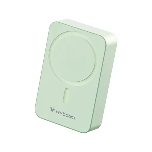 Power bank, külső akkumulátor, mágneses, 20.000mAh, kitámasztó, VERBATIM "Charge n Go Essentials", zöld