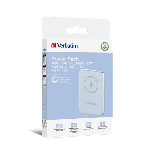 Hordozható akkumulátor, vezeték nélküli töltés, 10000 mAh, VERBATIM "MCP-10, kék