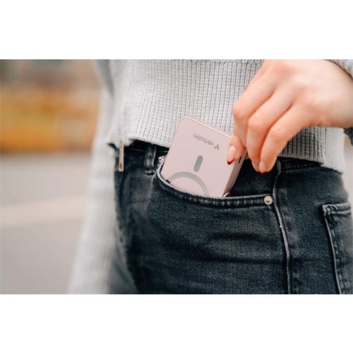 Power bank, külső akkumulátor, mágneses (vezeték nélküli), 10.000mAh, kitámasztó, VERBATIM "Charge n Go", rózsaszín