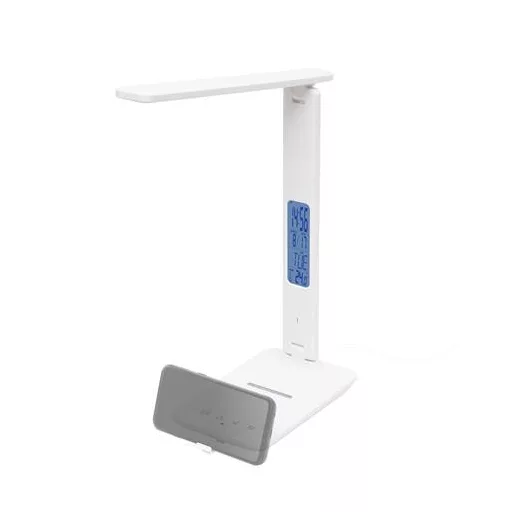 Asztali lámpa, LED, szabályozható, Qi töltővel, USB, HOME, fehér