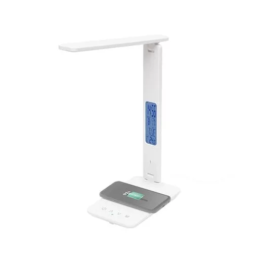 Asztali lámpa, LED, szabályozható, Qi töltővel, USB, HOME, fehér