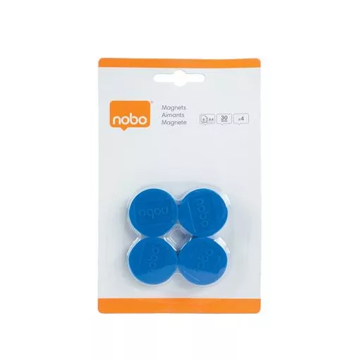 Korong mágnes, fehértáblához, 30 mm, 4 db, NOBO, kék