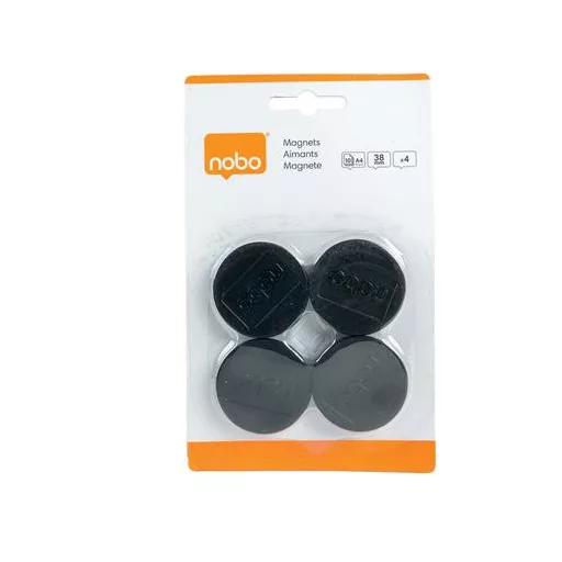 Korong mágnes, fehértáblához, 38 mm, 4 db, NOBO, fekete