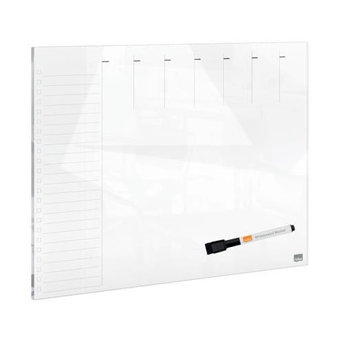 Tervezőtábla, üveg, mágneses felület, heti, 43x56 cm, NOBO "Home", fehér