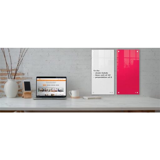 Üzenőtábla, üveg, fali, keskeny, 30x60 cm, NOBO "Home", fehér