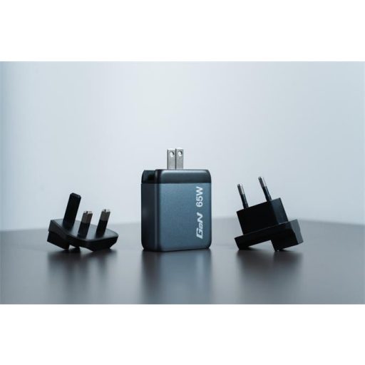 Hálózati töltő, 2xUSB-C PD (65W), USB-A QC 3.0, EU/UK/US, GaN, VERBATIM