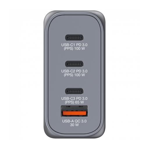 Hálózati töltő, 2xUSB-C PD (100W), USB-C PD (65W), USB-A QC 3.0, EU/UK/US, GaN, VERBATIM
