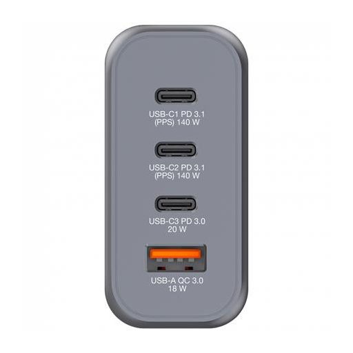 Hálózati töltő, 2xUSB-C PD (140W), USB-C PD (20W), USB-A QC 3.0, EU/UK/US, GaN, VERBATIM