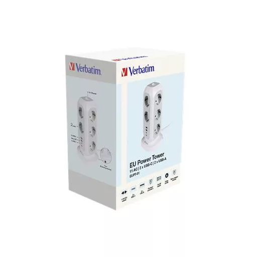 Elosztó, álló, 11 aljzat, 2xUSB-A, 2xUSB-C, VERBATIM "EUPT-01"