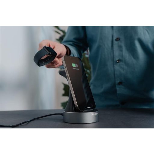 Töltőállvány, 2-az-1-ben, MFi (Apple) vagy Qi töltés, VERBATIM "WCS-01"